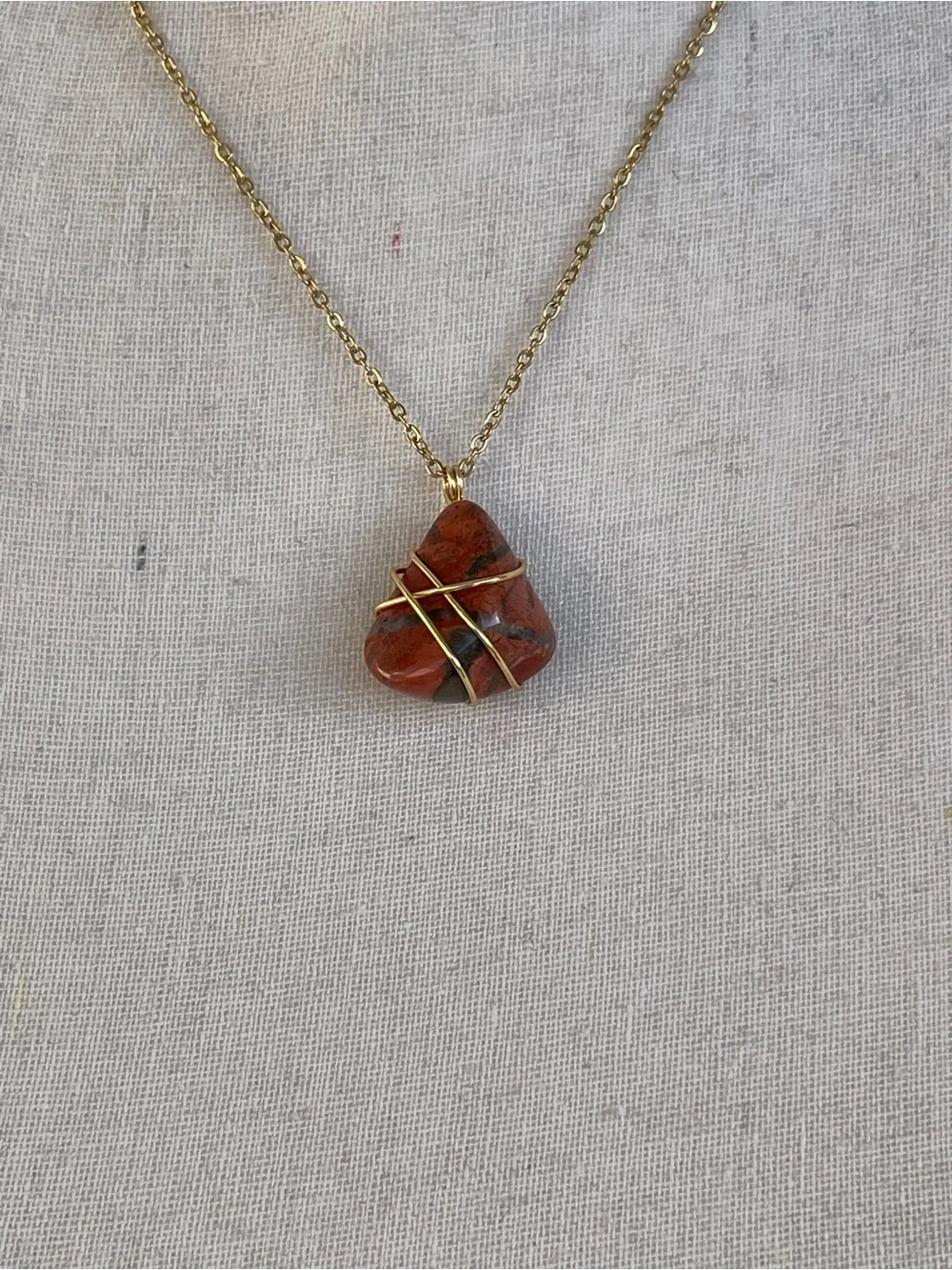 Mookaite Wire Wrap Necklace Stainless Steel Gold Plated Chain Handmade